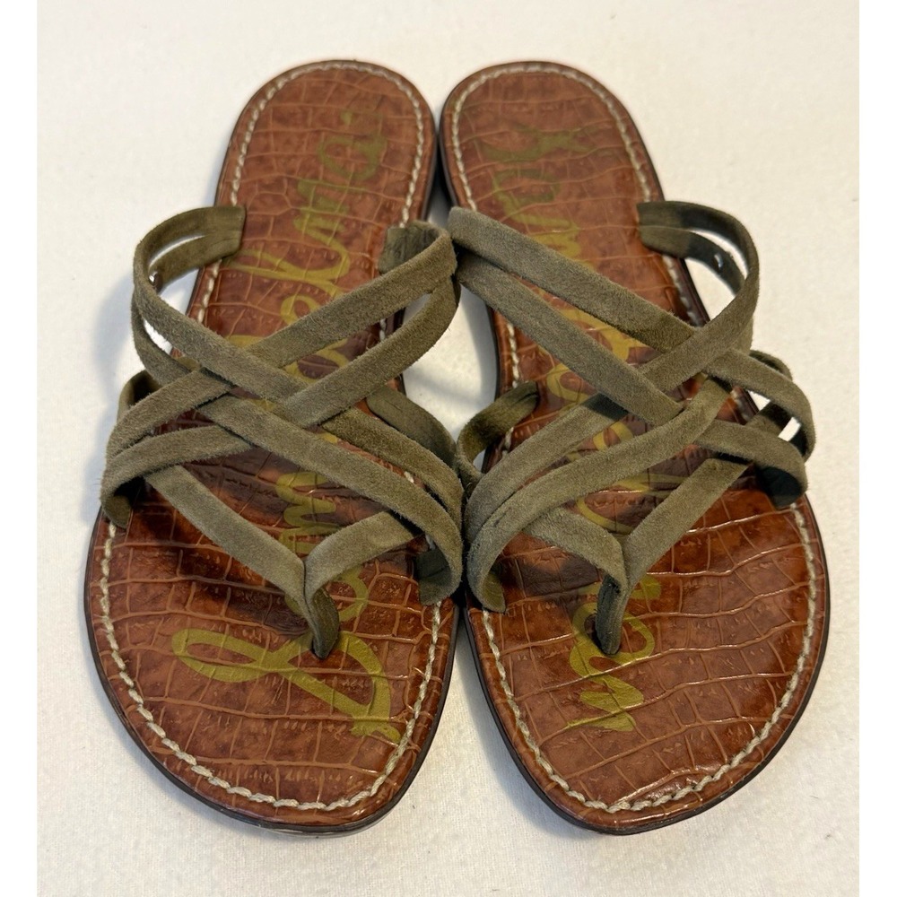 Sam Edelman Georgette Sandals Women 6M Brown Olive Leather Strappy Flat Vacation